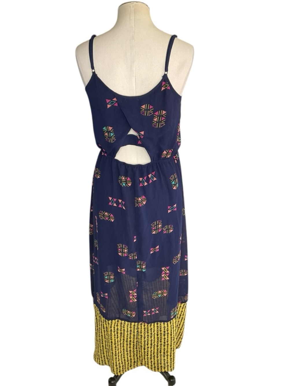 Xhilaration Boho Midi Dress Geometric Print Strappy Navy Size M - Picture 4 of 8